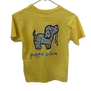Bright Yellow Short Sleeve Tee with Puppy Graphic